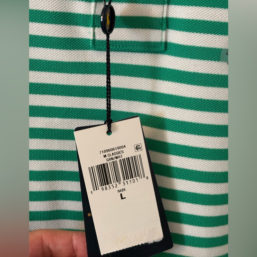 Ralph Lauren Green and White Striped Classic Fit NWT Polo Shirt Large - Picture 5 of 8